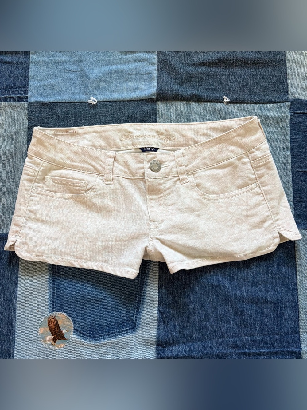 american eagle low rise micro mini shorts pink white lace patterned size 6